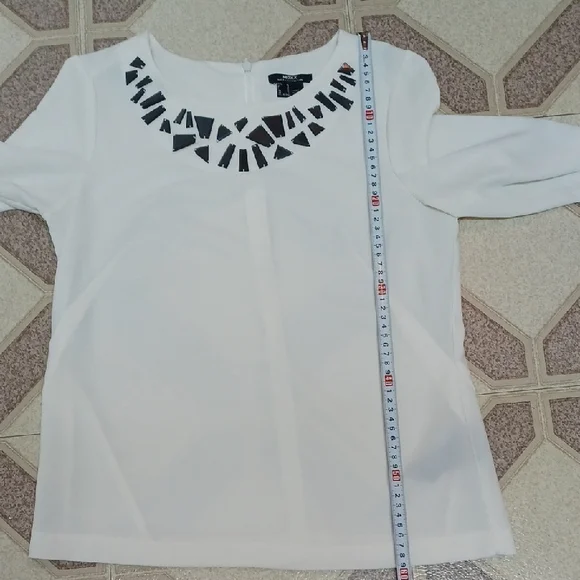 MEXX Women's Cream Blouse with Mirror-Embellished Neckline - Picture 8 of 9